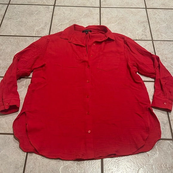 Fore Red Cotton Gauze Button Down Swim Coverup Shirt New - Picture 3 of 9